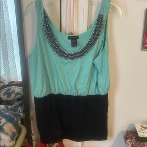 Sam & Max Aqua and Black Embellished Tank Top